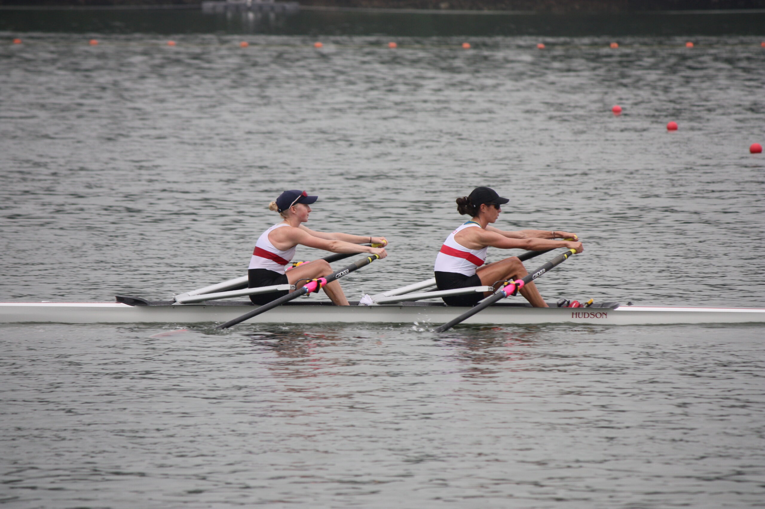 Olympic rowers Kristin Hedstrom and Kate Bertko rowing at the World Championships